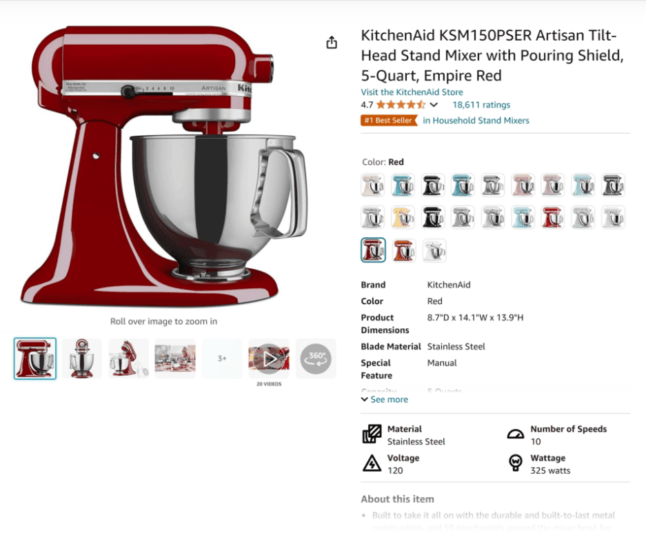 KitchenAid KSM 150PSER Artisan Tilt-Head Stand Mixer with Pouring Shield