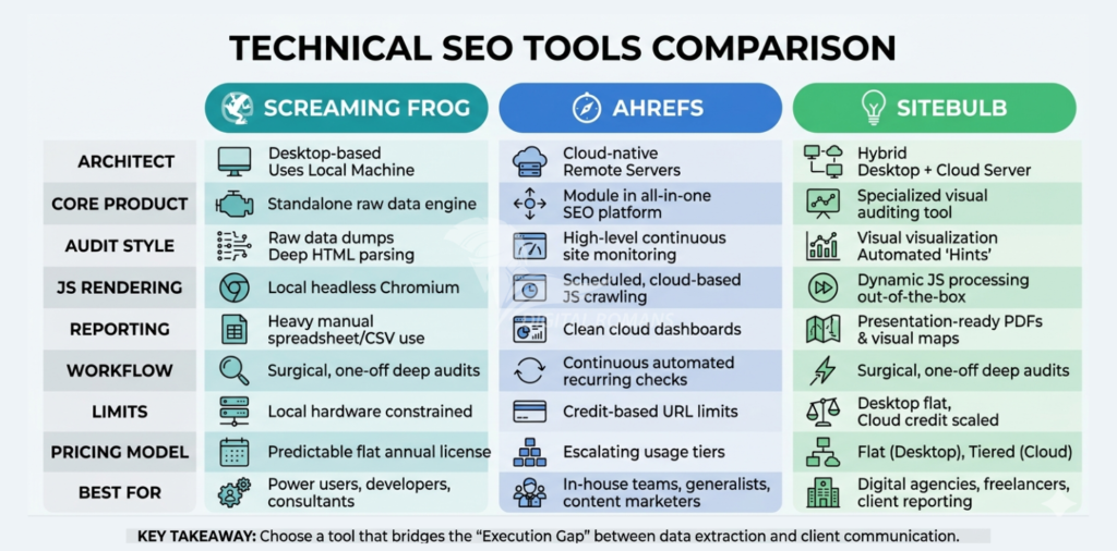 Screaming Frog vs. Ahrefs vs. Sitebulb